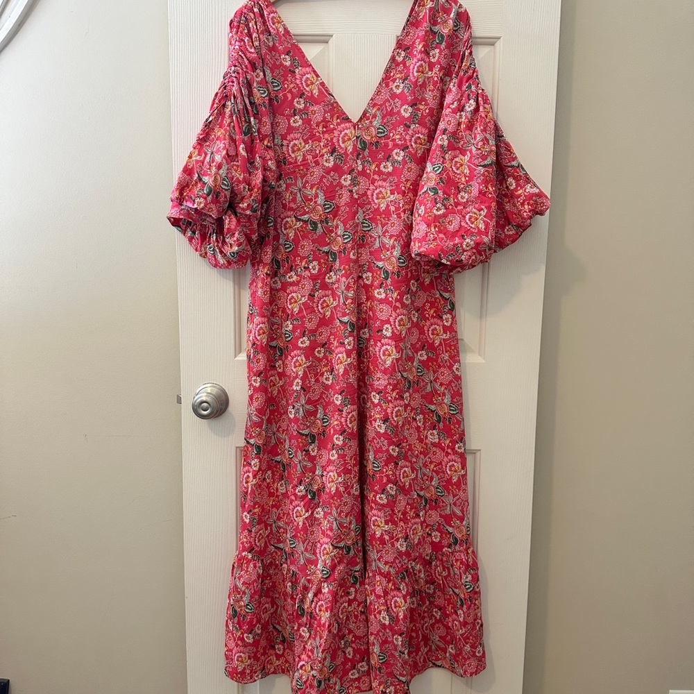 Misa Los Angeles Pink Floral Midi Dress